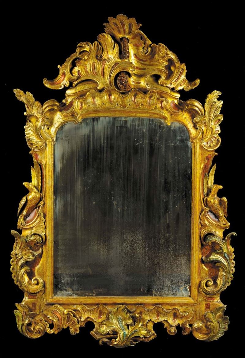 Specchiera in legno intagliato e laccato, Germania XVIII-XIX secolo  - Asta Antiquariato, Argenti e Dipinti Antichi - Cambi Casa d'Aste