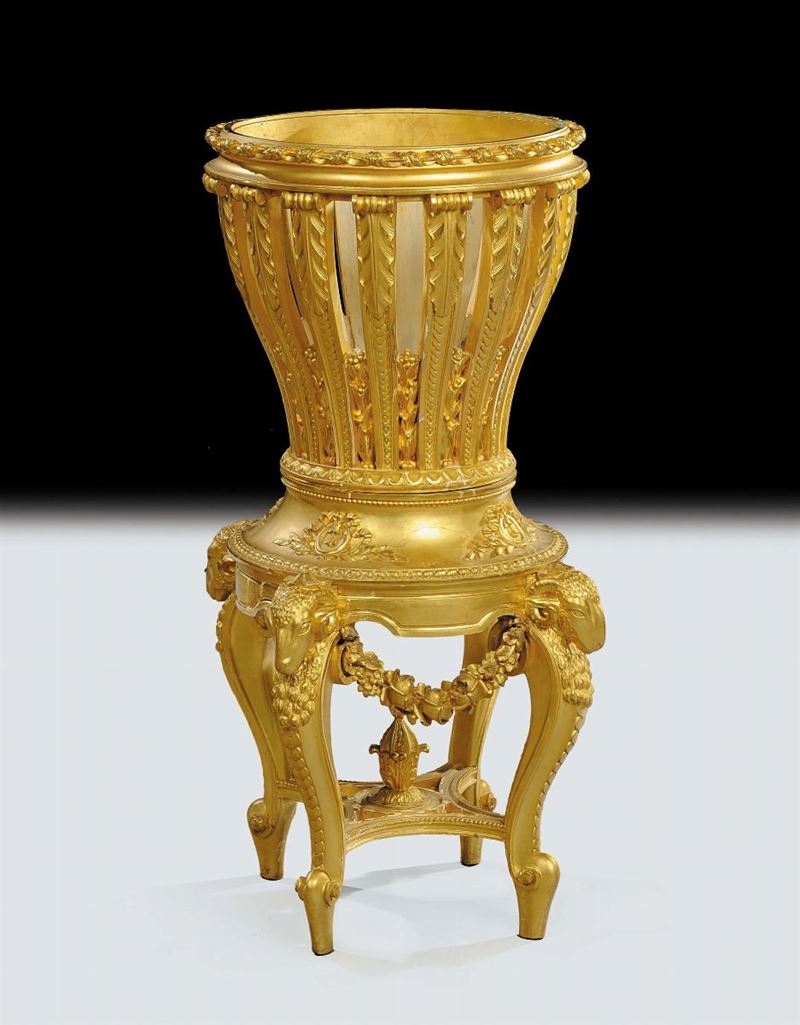 Fioriera in legno intagliato e dorato, XIX secolo  - Asta Antiquariato, Argenti e Dipinti Antichi - Cambi Casa d'Aste