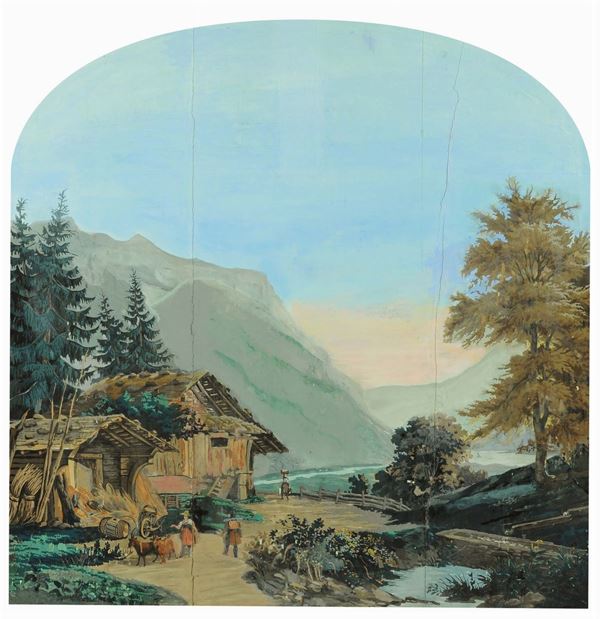 Anonimo del XIX secolo Paesaggi montani con casolari