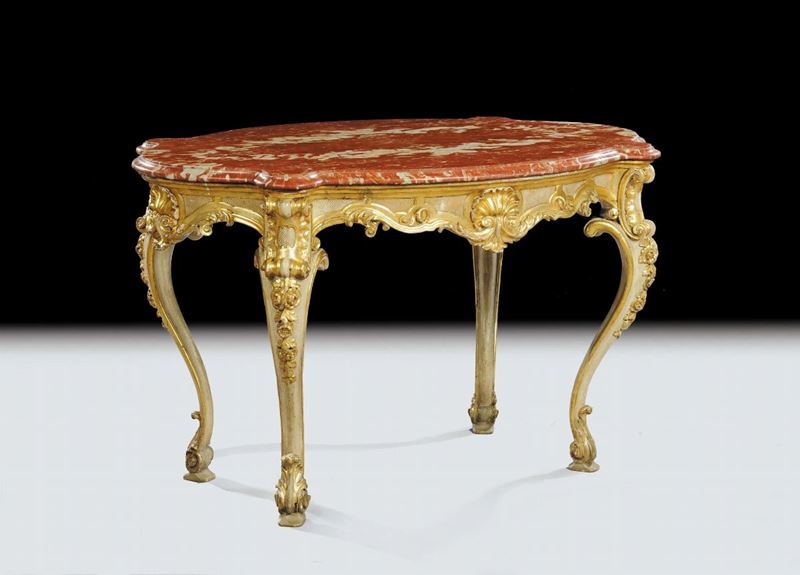 Tavolo in stile Luigi XV in legno laccato e dorato, Napoli, XIX secolo  - Asta Antiquariato, Argenti e Dipinti Antichi - Cambi Casa d'Aste