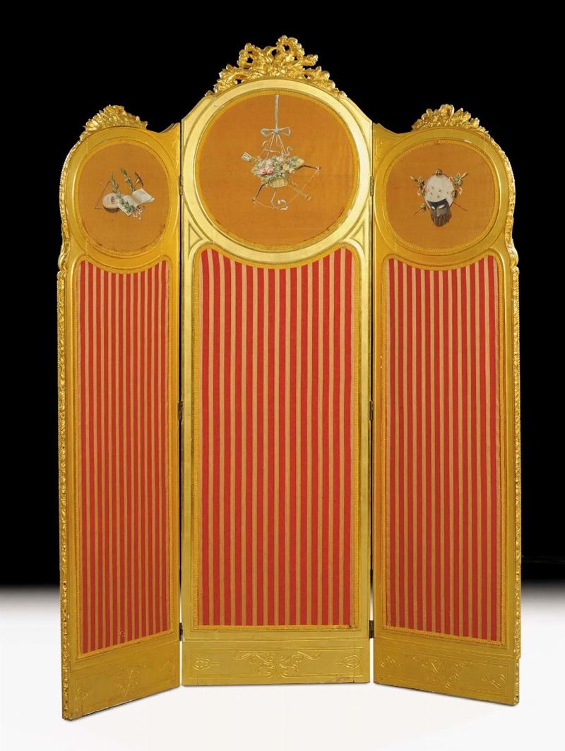 Paravento Luigi XVI in legno dorato e dipinto  - Asta Antiquariato, Argenti e Dipinti Antichi - Cambi Casa d'Aste