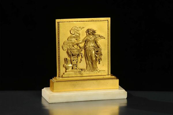 Fermacarte in bronzo dorato, XIX secolo