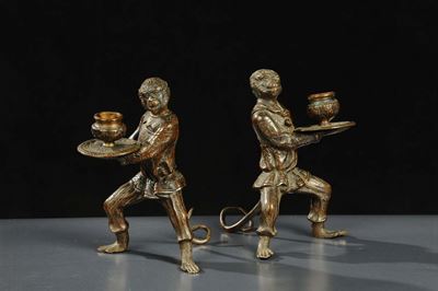 Coppia di Portacandele in Bronzo Brunito, XIX Secolo