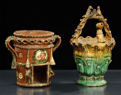 Scaldino e Brocca Òbevi se Puoió in Terracotta Seminaria, Fine XIX Inizio XX Secolo