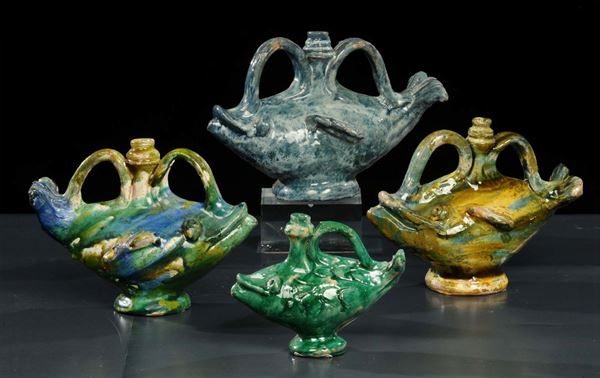 Quattro vasi di forma zoomorfa in terracotta Seminaria, fine XIX inizio XX secolo