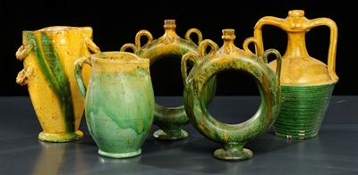 Cinque Brocche da Acqua e Vino in Terracotta Seminaria, Fine XIX Inizio XX Secolo