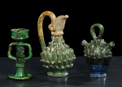 Due Brocche e una Lucerna in Terracotta Seminaria, Fine XIX Inizio XX Secolo