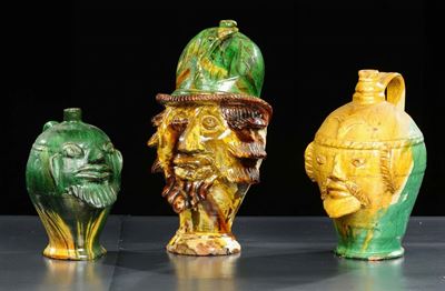 Tre Grandi Brocche di Forma Antropomorfa in Terracotta, Seminaria Fine XIX Inizio XX Secolo