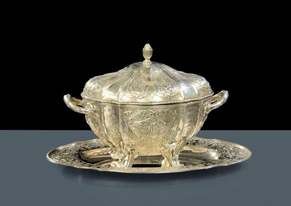 Zuppiera in argento italiano con sottopiatto