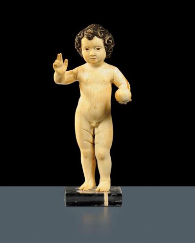 Ges Bambino in Avorio Scolpito, Spagna o Portogallo XIX Secolo