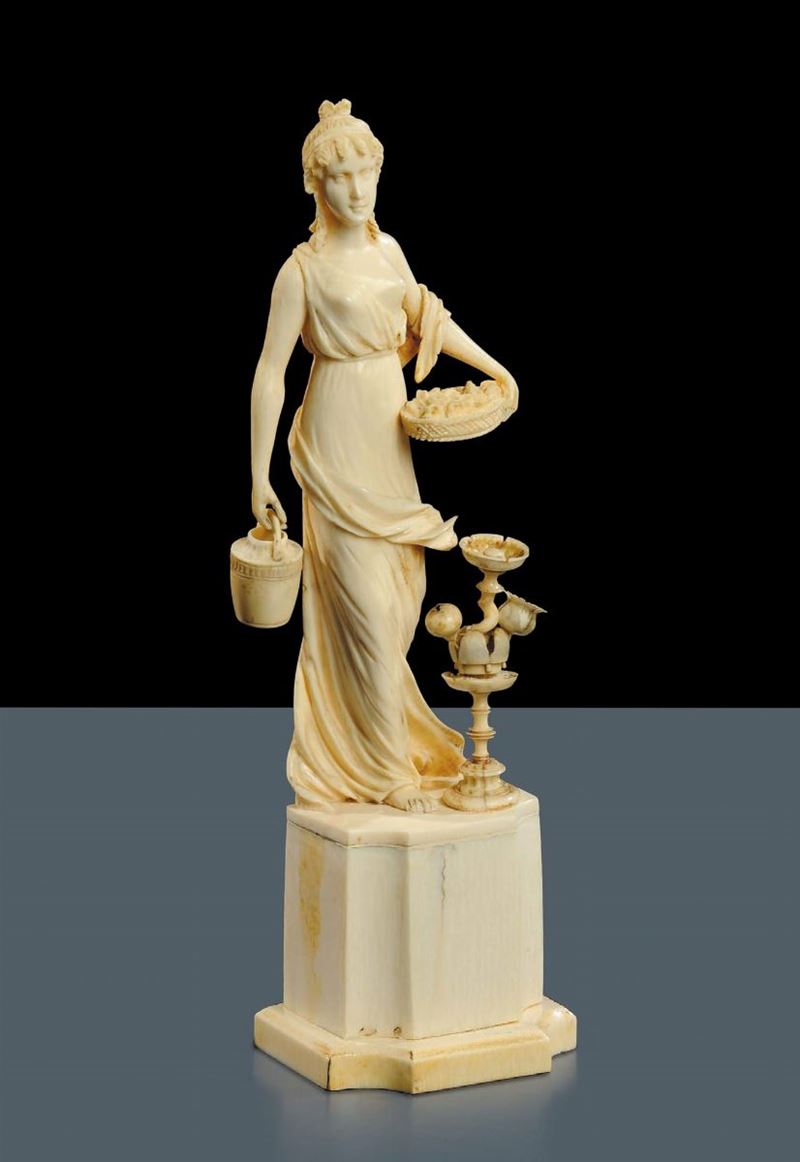 Scultura in avorio raffigurante portatrice d'acqua, XIX secolo  - Asta Antiquariato, Argenti e Dipinti Antichi - Cambi Casa d'Aste