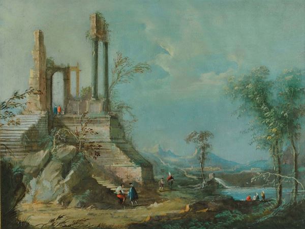 Scuola Romana del XVIII secolo Capricci con architetture