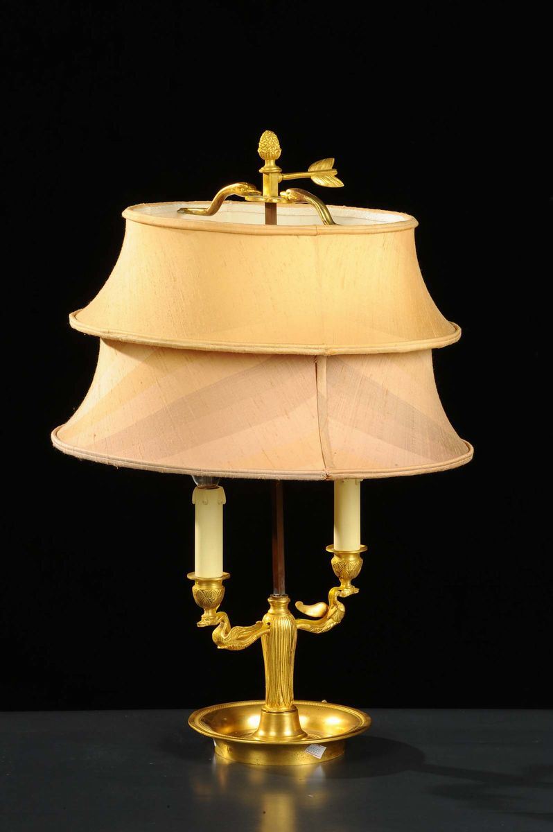 Lampada da tavolo Impero in bronzo dorato, XIX secolo  - Asta Antiquariato, Argenti e Dipinti Antichi - Cambi Casa d'Aste