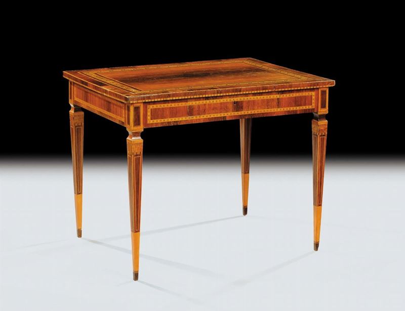 Tavolo Luigi XVI interamente lastronato ed intarsiato, Toscana fine del  XVIII secolo  - Asta Antiquariato, Argenti e Dipinti Antichi - Cambi Casa d'Aste