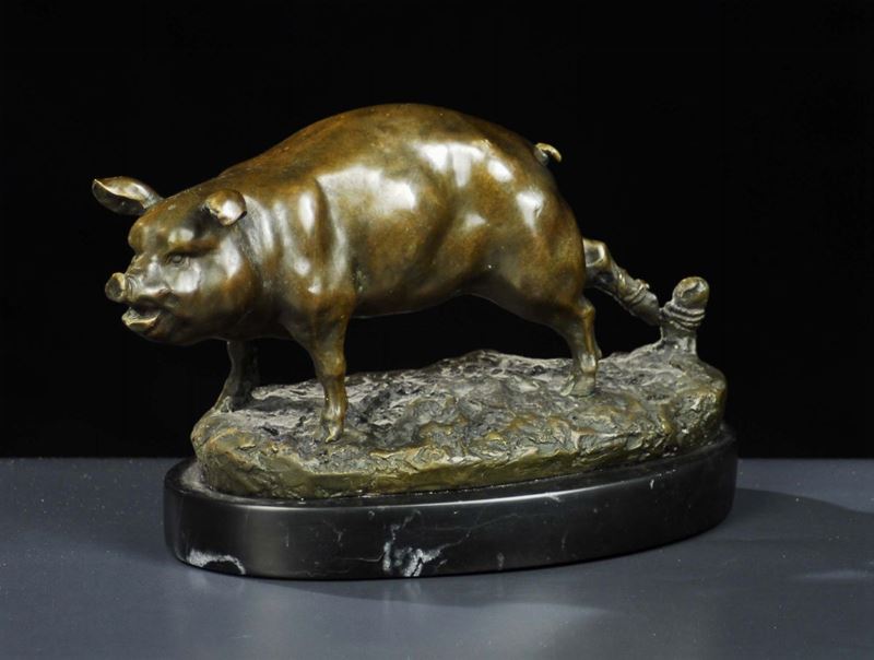 Scultura in bronzo raffigurante maialino  - Asta Antiquariato, Argenti e Dipinti Antichi - Cambi Casa d'Aste