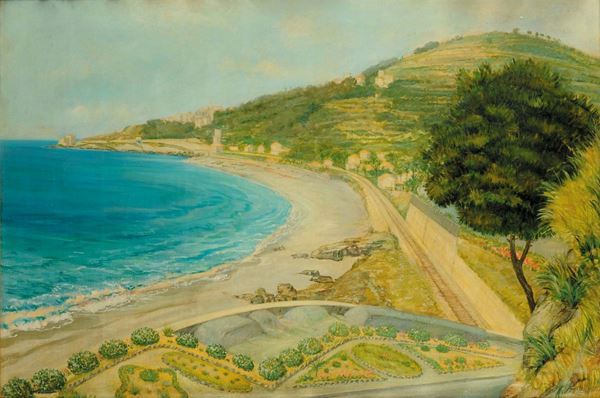 Amedeo Angilella (1905-2004) Paesaggio ligure con ferrovia, 1934