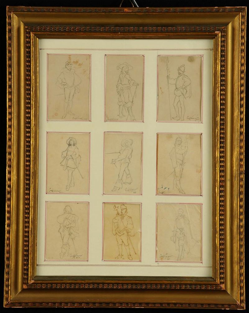 Aurelio Craffonara (1875-1945) Nove disegni di personaggi storici  - Asta Antiquariato, Argenti e Dipinti Antichi - Cambi Casa d'Aste