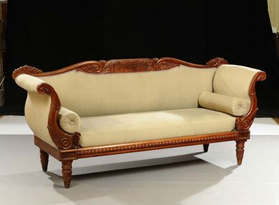 Divano Carlo X in Legno Intagliato, XIX Secolo