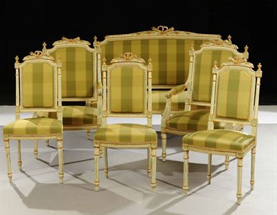 Salotto Napoleone III in Legno Intagliato e Laccato