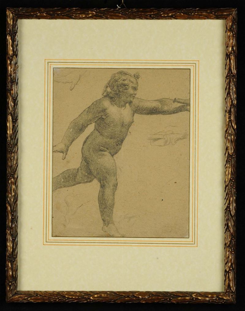 Anonimo del XVIII secolo Statuetta di puttino con tuba (bronzo da Ercolano)  - Auction Antiquariato, Argenti e Dipinti Antichi - Cambi Casa d'Aste