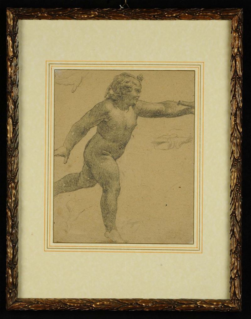 Anonimo del XVIII secolo Statuetta di puttino con tuba (bronzo da Ercolano)  - Asta Antiquariato, Argenti e Dipinti Antichi - Cambi Casa d'Aste