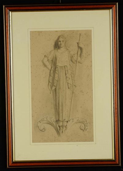 Disegno Raffigurante Donna con Tunica, XIX Secolo
