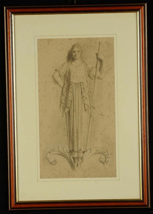 Disegno raffigurante donna con tunica, XIX secolo