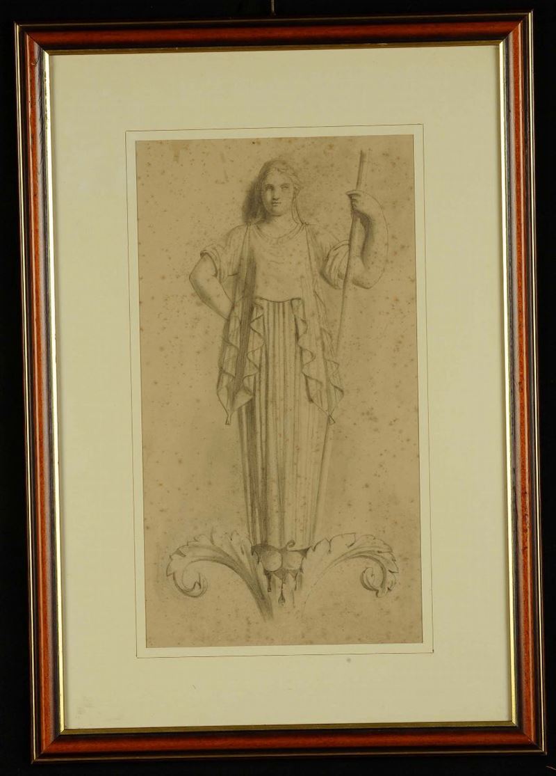 Disegno raffigurante donna con tunica, XIX secolo  - Auction Antiquariato, Argenti e Dipinti Antichi - Cambi Casa d'Aste