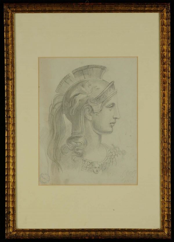 Disegno raffigurante testa romana, XIX secolo
