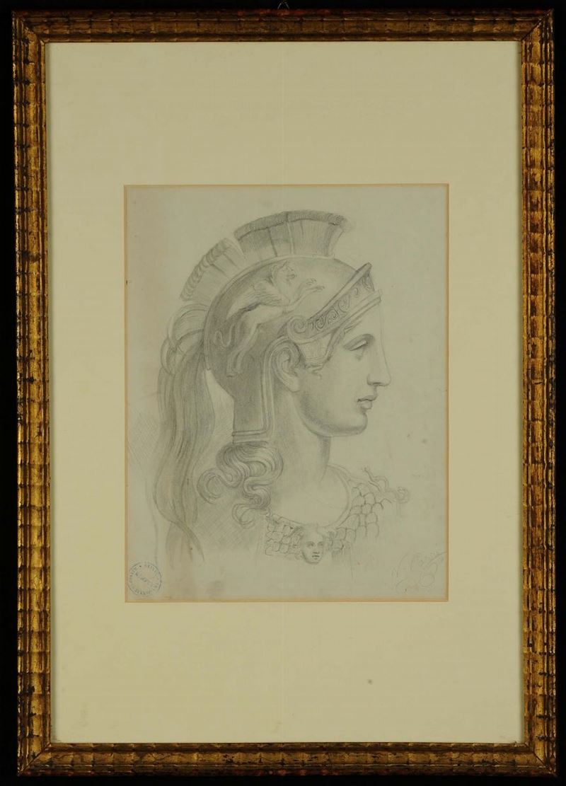 Disegno raffigurante testa romana, XIX secolo  - Asta Antiquariato, Argenti e Dipinti Antichi - Cambi Casa d'Aste