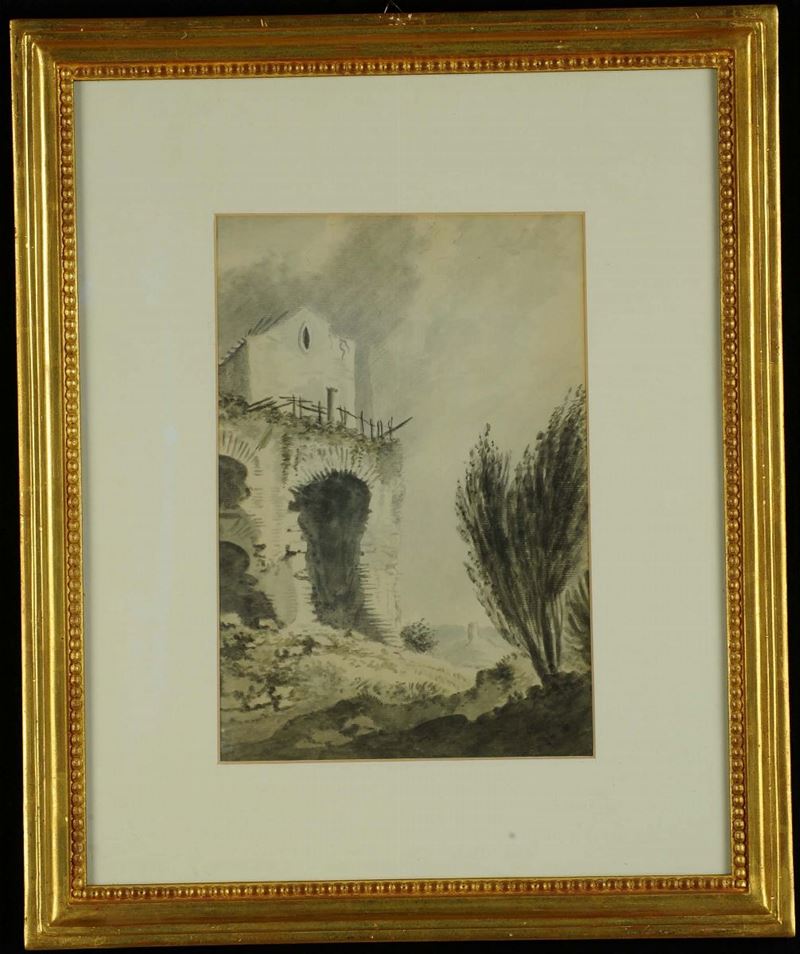 Jacob Moore (1740-1793), attribuito a La casina degli architetti a villa Adriana, 1792  - Auction Antiquariato, Argenti e Dipinti Antichi - Cambi Casa d'Aste