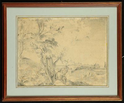 Disegno Raffigurante Paesaggio Arcadico con Personaggi