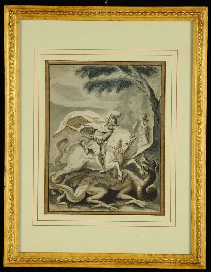 Anonimo del XIX secolo San Giorgio e il drago  - Auction Antiquariato, Argenti e Dipinti Antichi - Cambi Casa d'Aste
