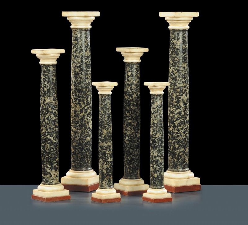 Tre coppie di colonnine in granito con capitelli e basi in marmo bianco  - Auction Antiquariato, Argenti e Dipinti Antichi - Cambi Casa d'Aste