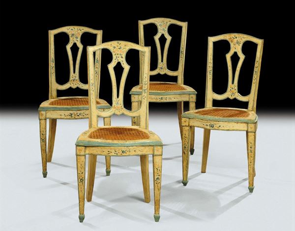 Quattro sedie Luigi XVI laccate, XVIII secolo