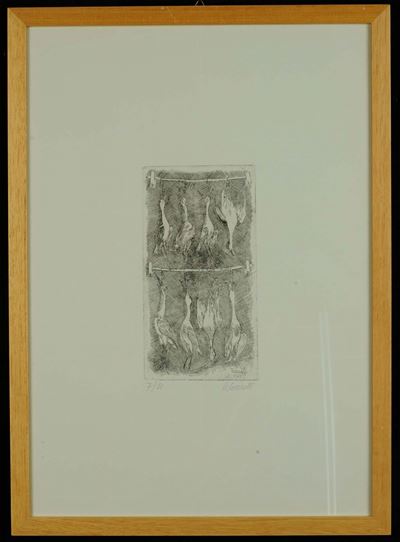 Oscar Saccorotti (1898-1986)otto Uccelli Palustri Appesi su Due Canne, 1979