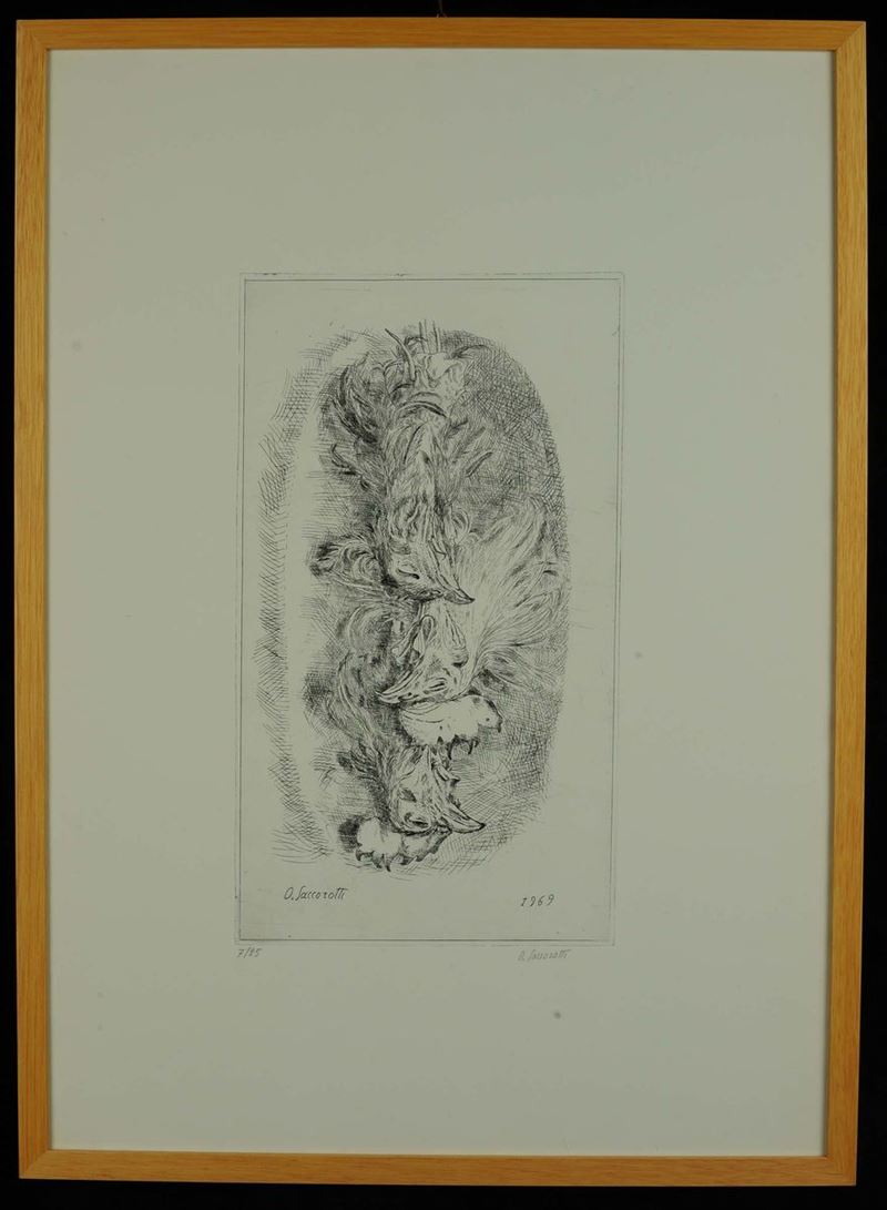 Oscar Saccorotti (1898-1986) Tre teste di gallo, 1969  - Asta Dipinti del XIX e XX secolo - II - Cambi Casa d'Aste
