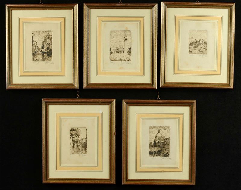 Cinque incisioni diverse raffiguranti Venezia di Federico Ferrari  - Auction Antiquariato, Argenti e Dipinti Antichi - Cambi Casa d'Aste