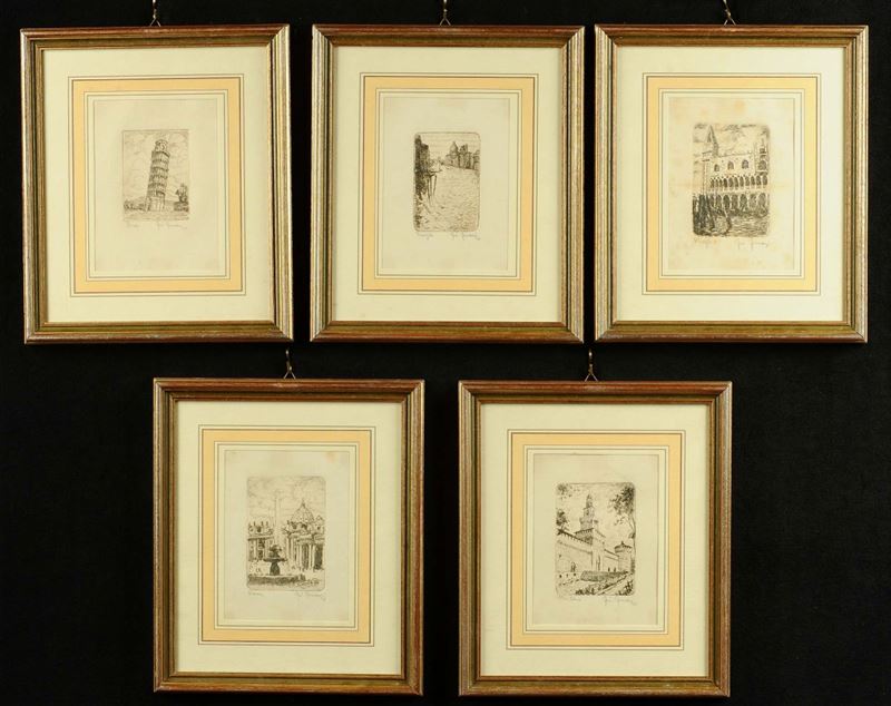 Cinque incisioni diverse raffiguranti cittˆ italiane di Federico Ferrari  - Auction Antiquariato, Argenti e Dipinti Antichi - Cambi Casa d'Aste