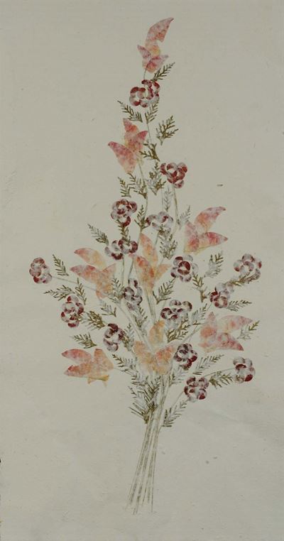 Dipinto su Carta Giapponese Raffigurante Fiori