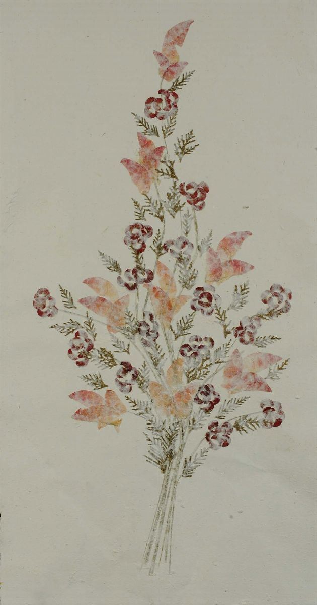 Dipinto su carta giapponese raffigurante fiori  - Asta Antiquariato, Argenti e Dipinti Antichi - Cambi Casa d'Aste