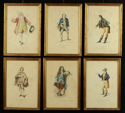 Lotto di Sei Stampe Francesi Raffiguranti Personaggi