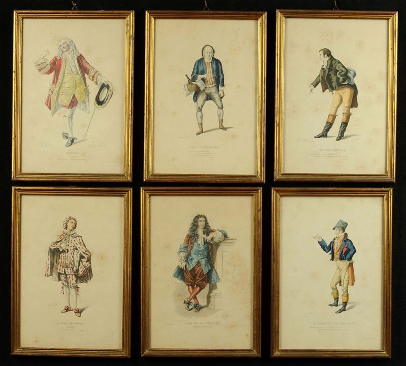 Lotto di sei stampe francesi raffiguranti personaggi  - Auction Antiquariato, Argenti e Dipinti Antichi - Cambi Casa d'Aste