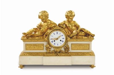 Pendola da Camino in Marmo Bianco e Bronzo Dorato, Cresson, Francia XIX-xxsecolo