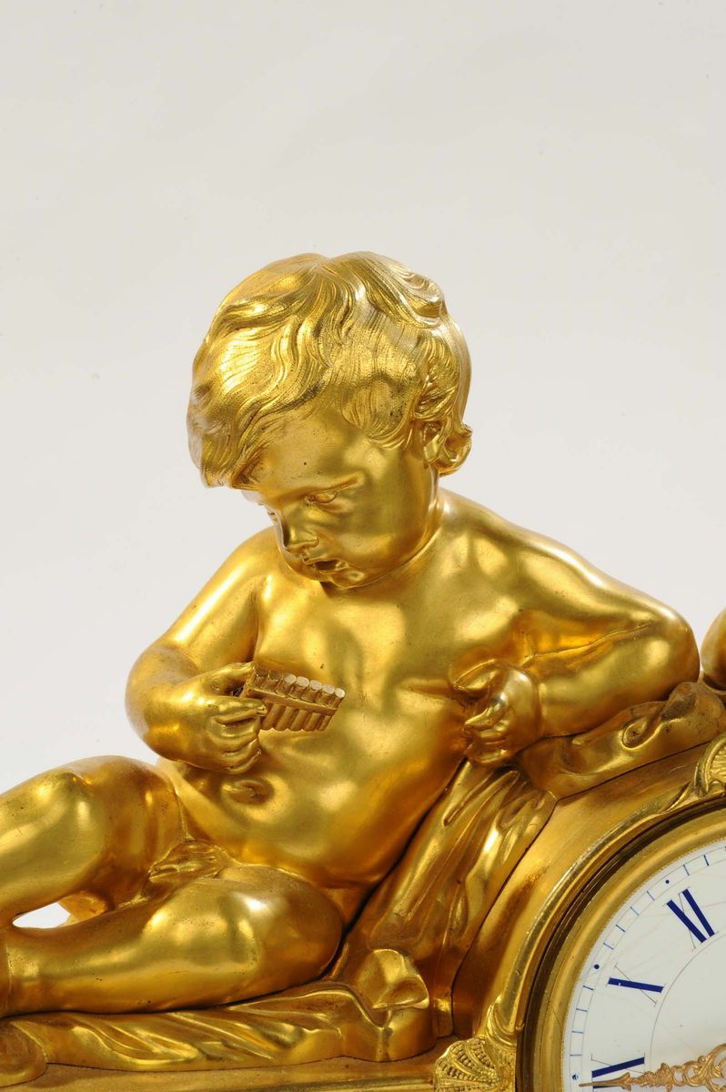 Pendola da Camino in Marmo Bianco e Bronzo Dorato, Cresson, Francia XIX-xxsecolo