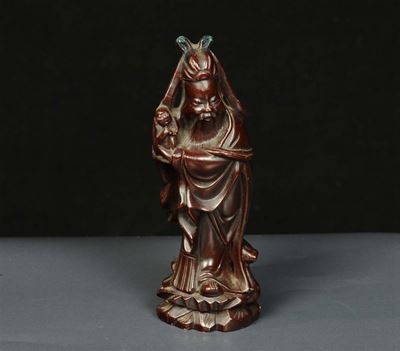Scultura in Legno con Saggio, Cina Fine XIX Secolo