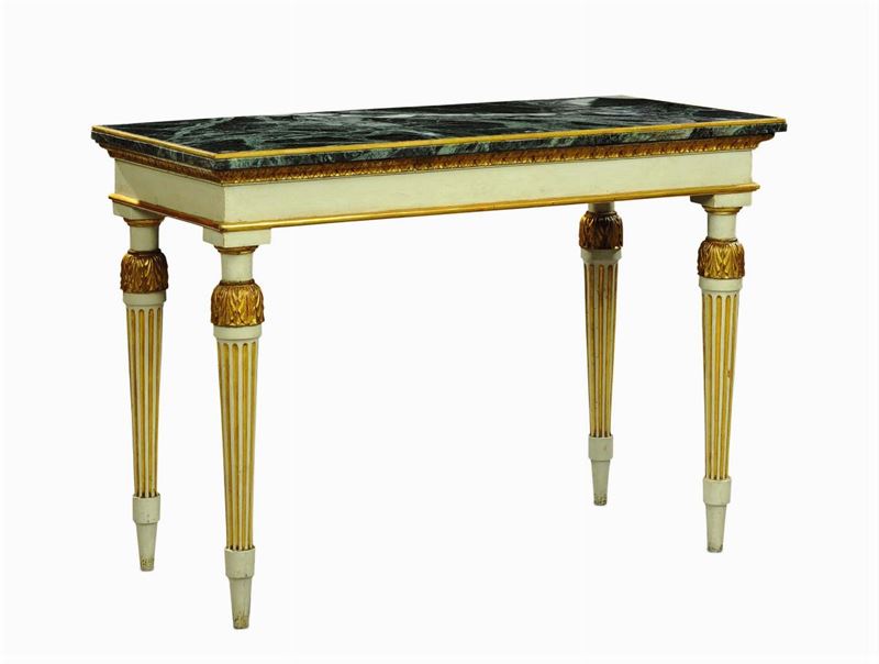 Console Luigi XVI laccata e dorata, fine XVIII secolo  - Asta Antiquariato, Argenti e Dipinti Antichi - Cambi Casa d'Aste