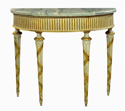 Console Demi-lune Luigi XVI Laccata e Dorata, XVIII Secolo
