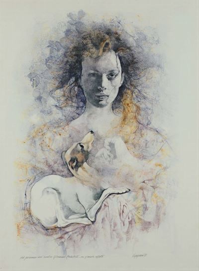 Renzo Vespignani (1924-2001)figura Femminile con Levriero, 1988