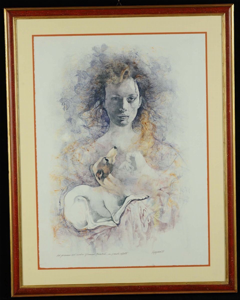 Renzo Vespignani (1924-2001)figura Femminile con Levriero, 1988